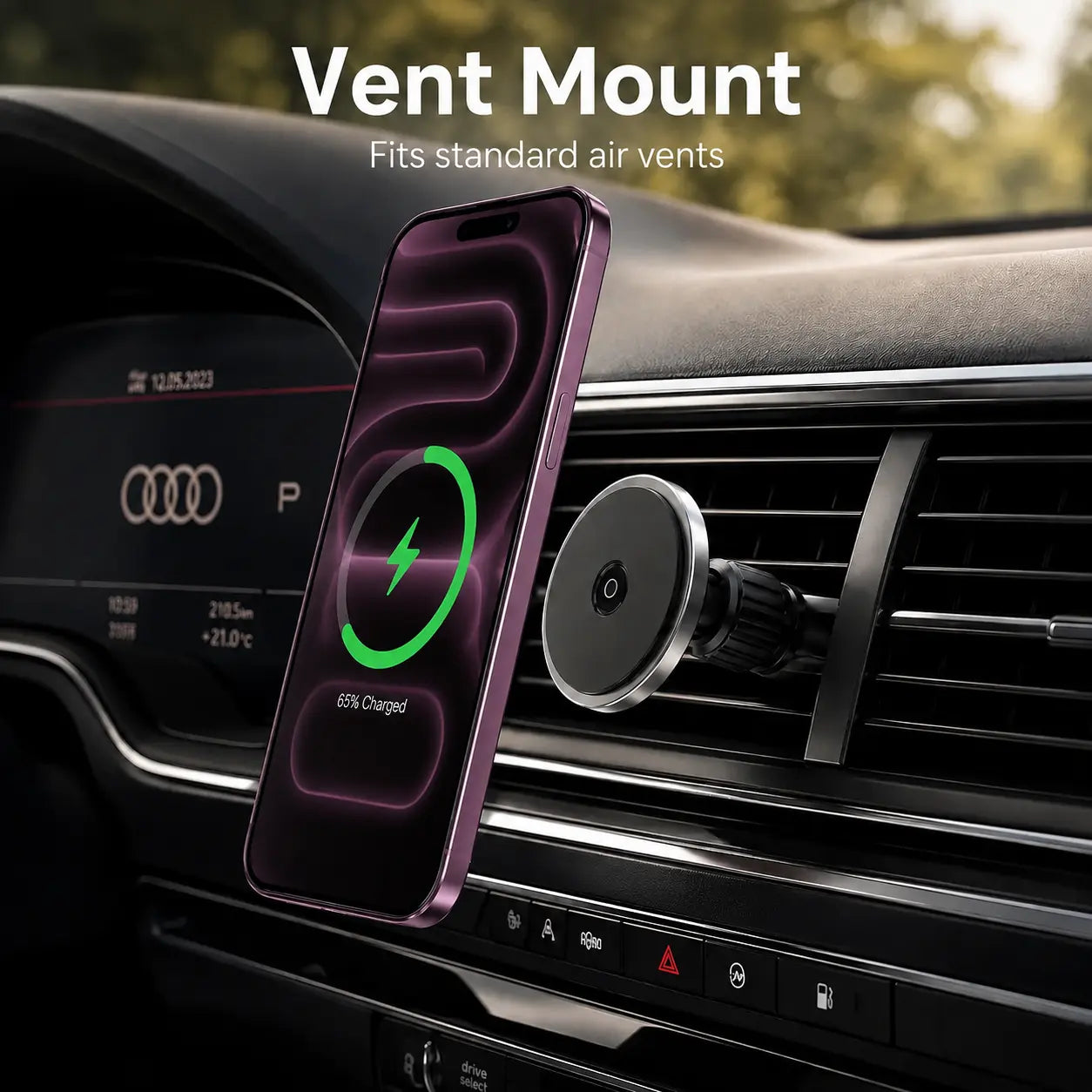 Wireless MagSafe car charger with strong magnetic phone hold