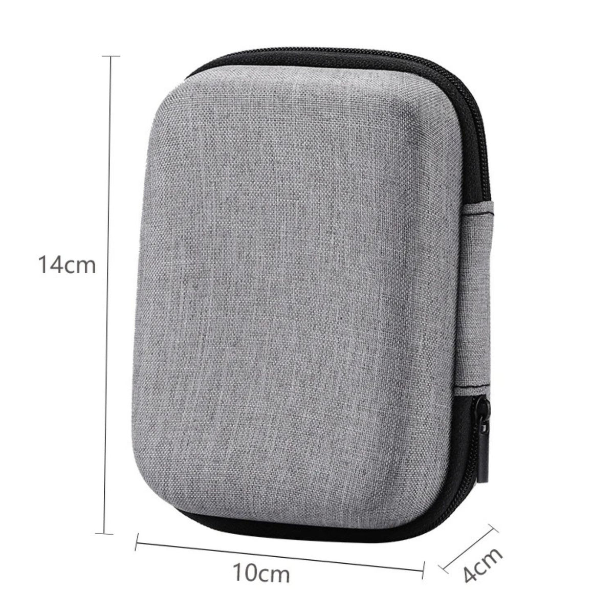 Compact charger travel case dimensions: 14 by 10 by 4 centimeters