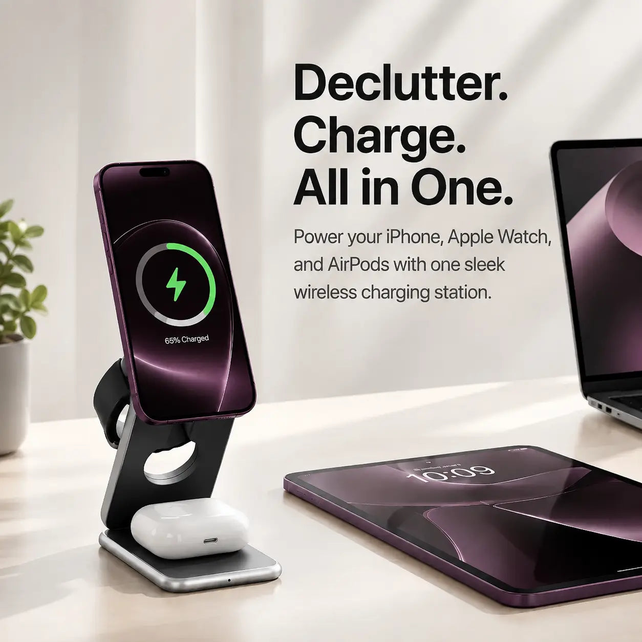 Compact MagSafe travel charging station that folds flat for easy packing