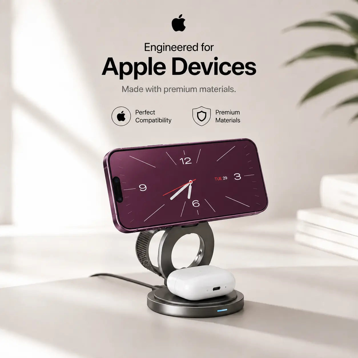 Qi2.2 25W wireless charging station with magnetic iPhone alignment