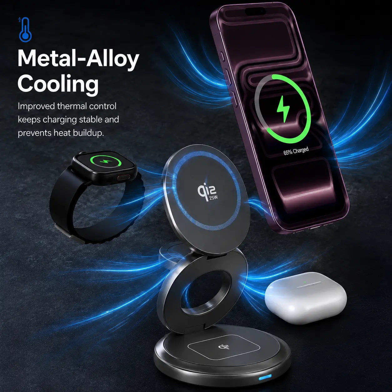 25W magnetic wireless iPhone charger with Qi2.2 charging