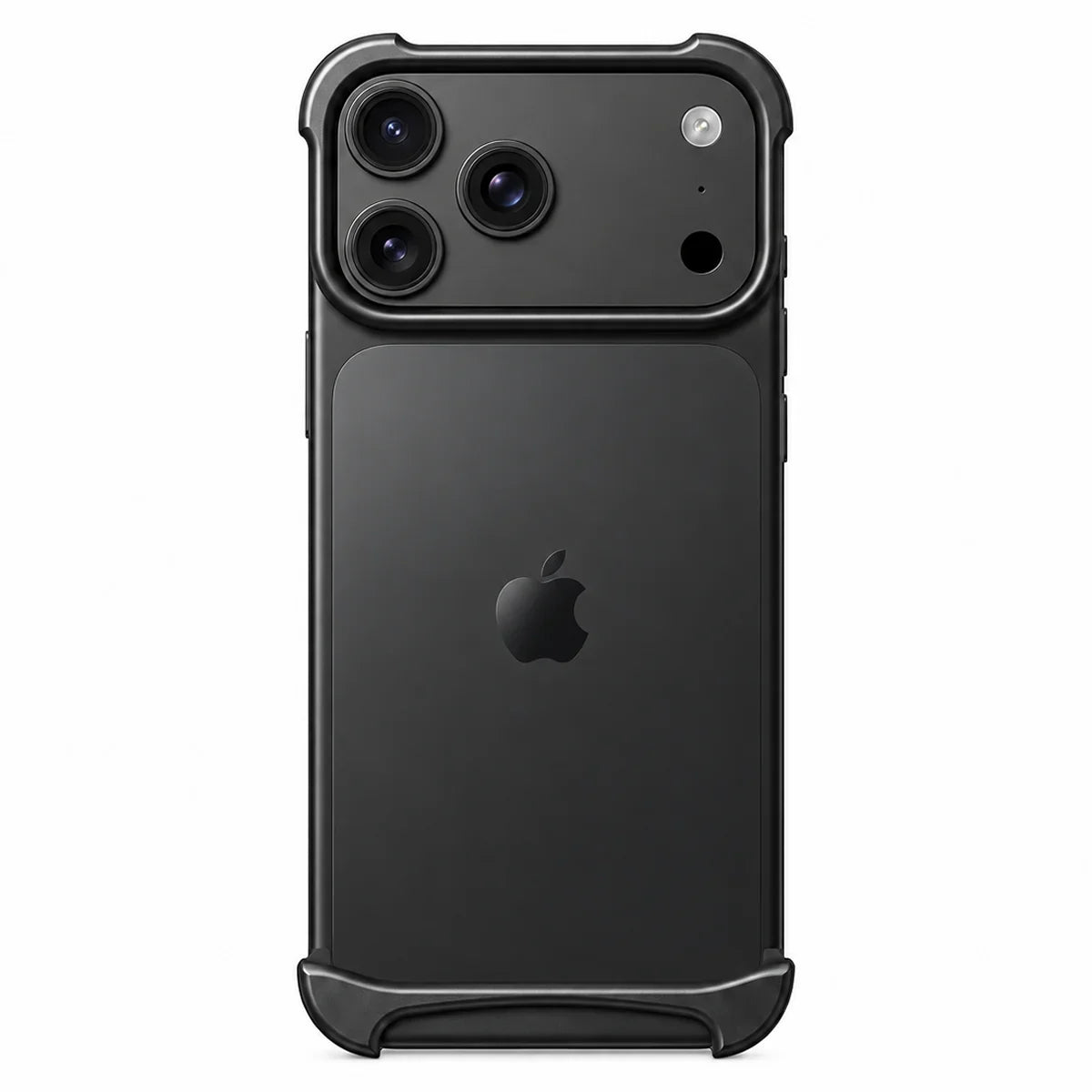 Black two-piece metal phone bumper with an exposed back on a white background #color_Midnight Black