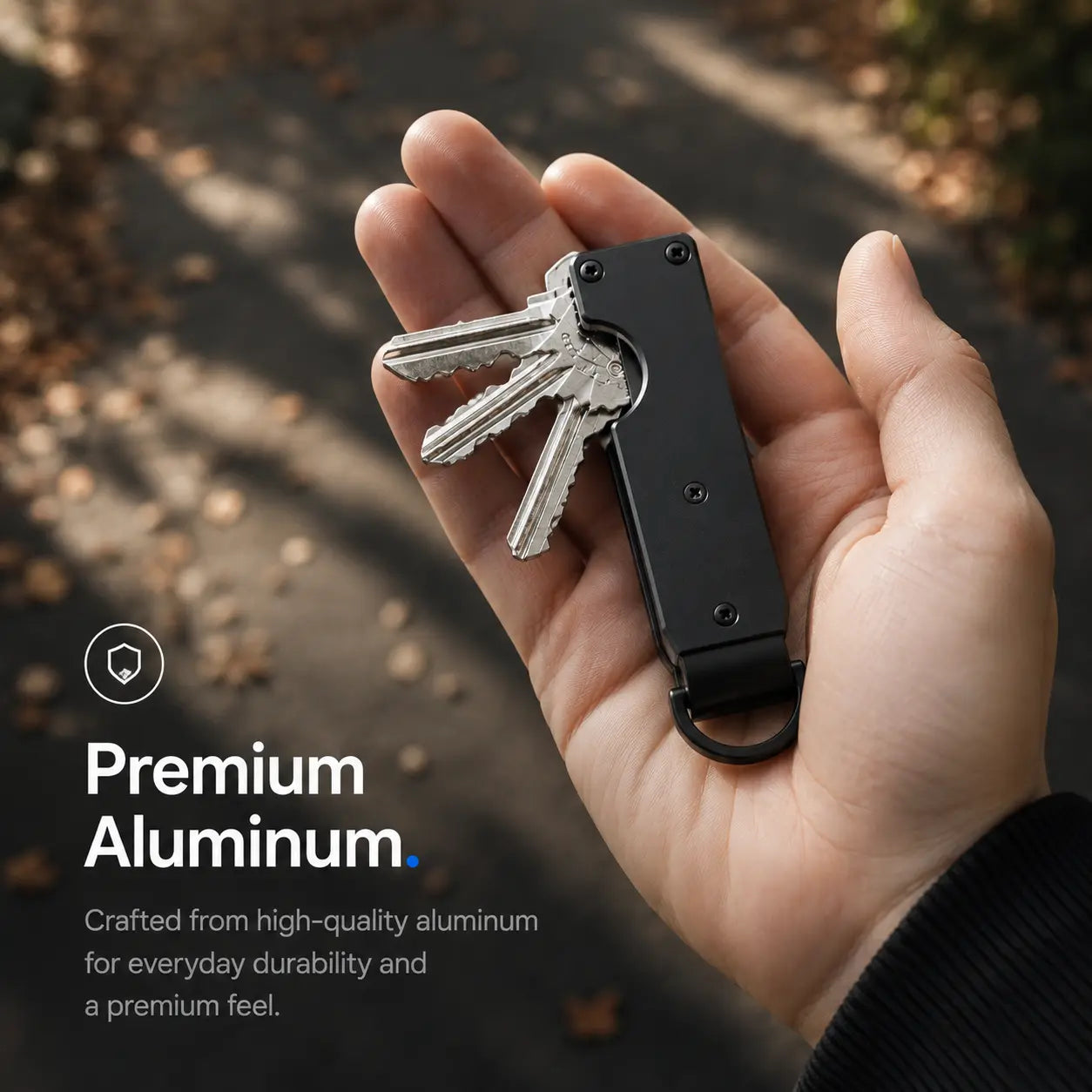 Stealth Black compact tracking key organizer showing the exterior finish #color_Stealth Black