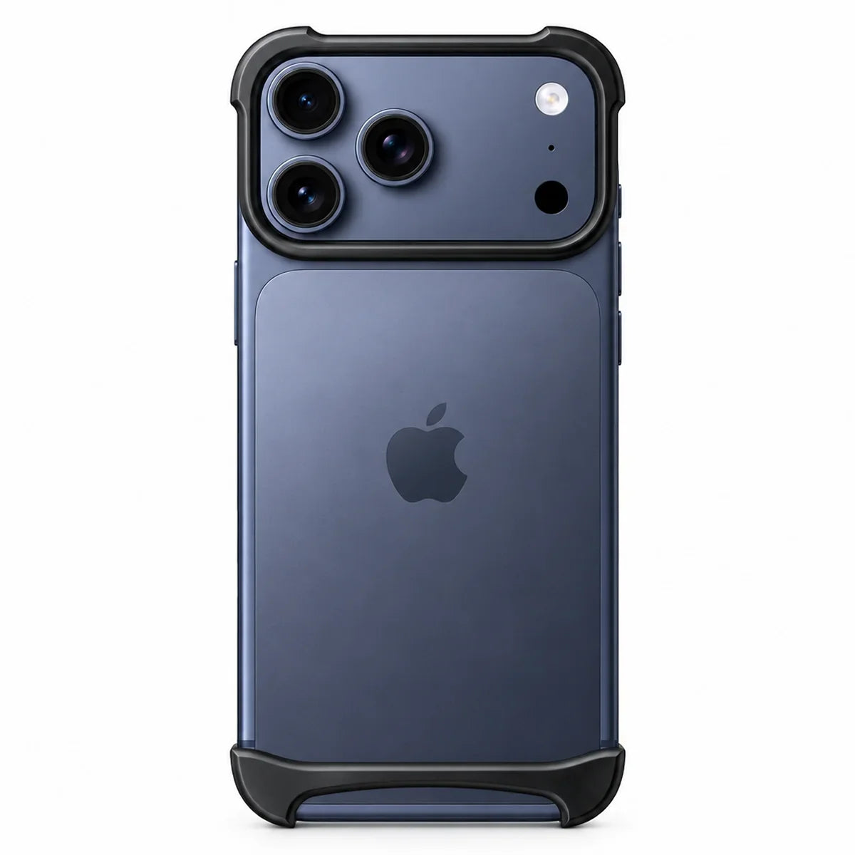 Black two-piece metal phone bumper with exposed phone back on a white background #color_Midnight Black