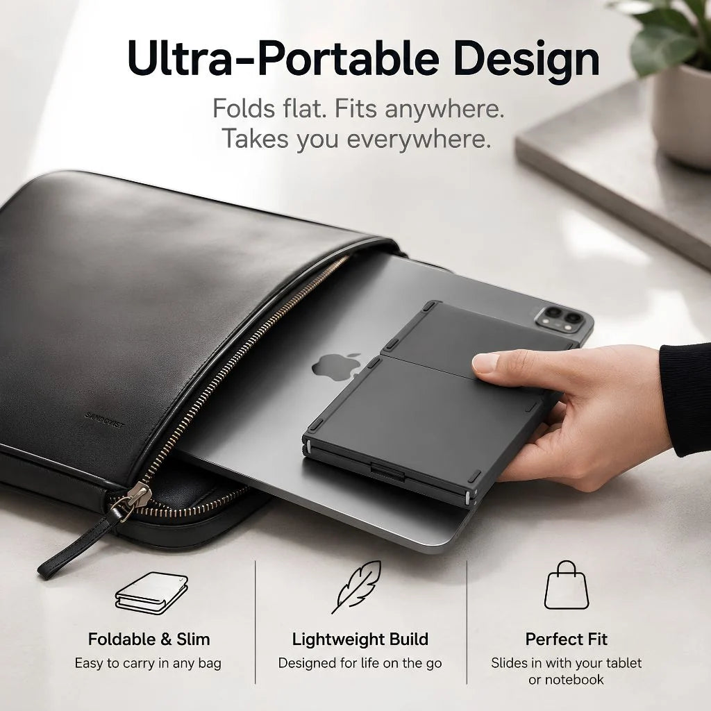 Titanium Gray folding wireless keyboard folded for travel #color_Titanium Gray
