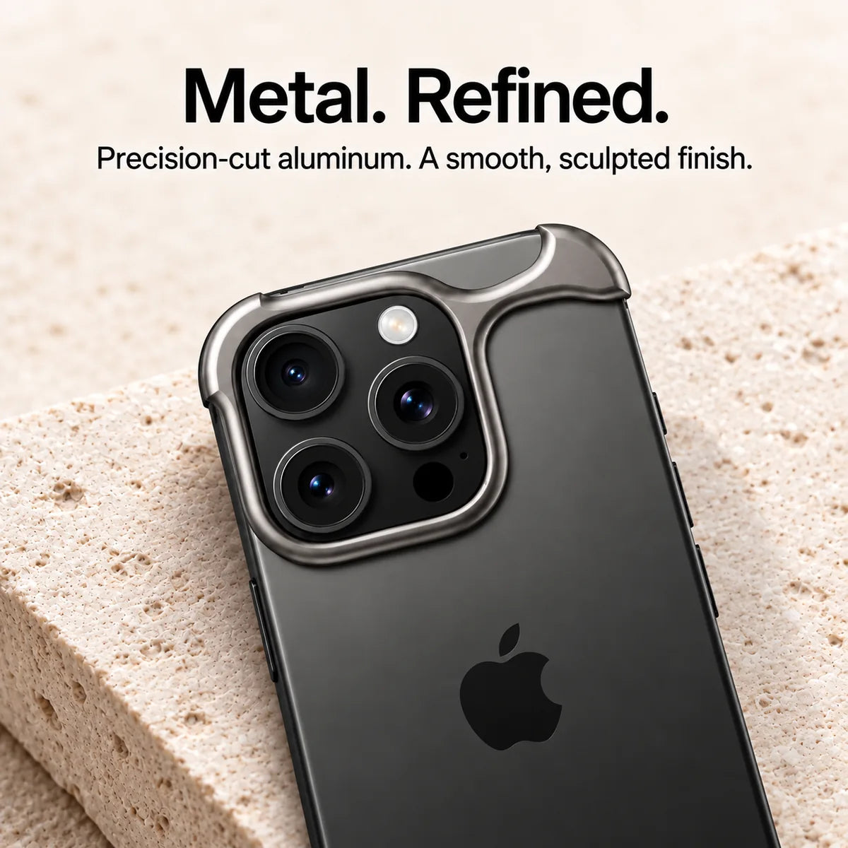 Gray two-piece metal phone bumper with a sculpted aluminum finish #color_Gray