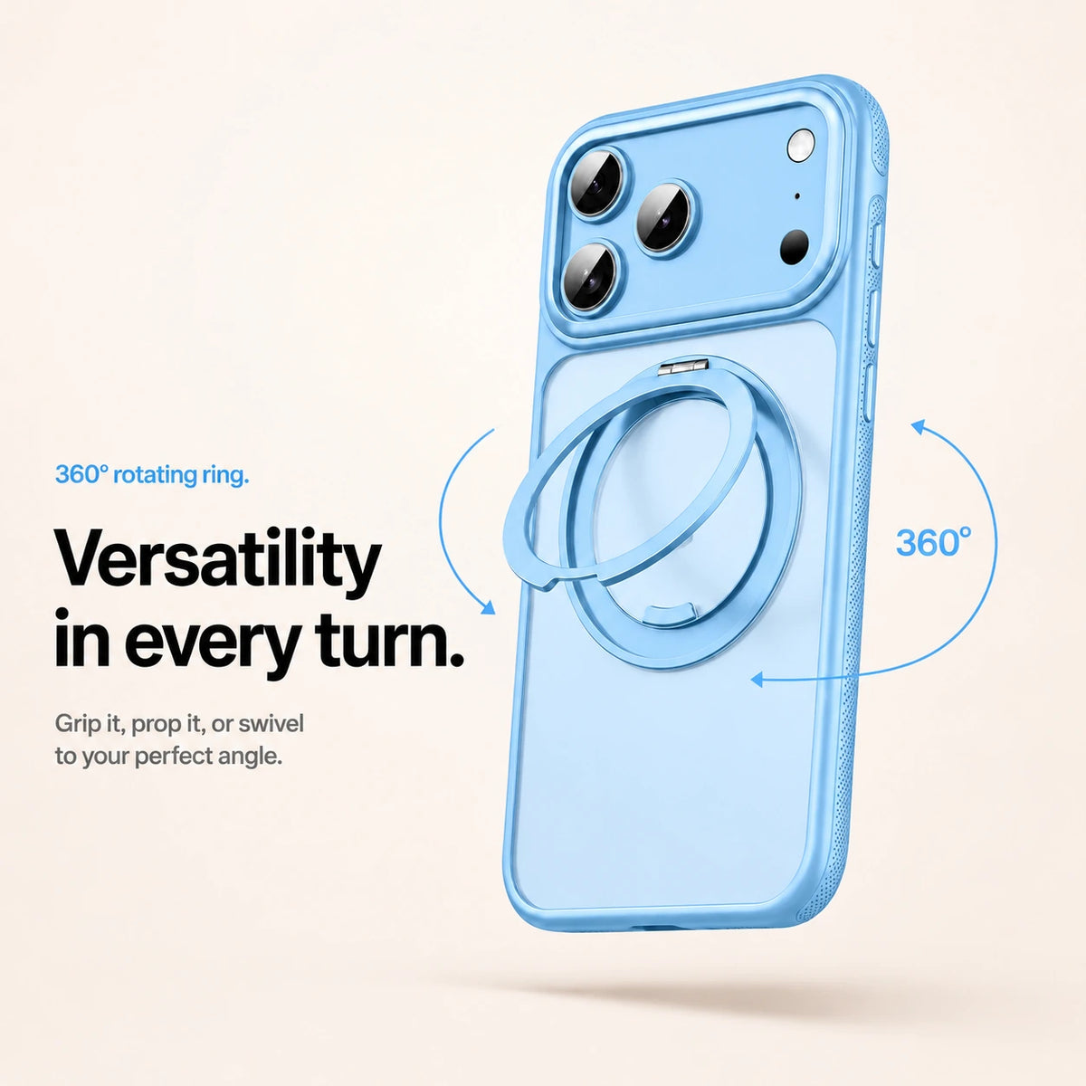 Glacier magnetic phone case with an adjustable metal ring and a 360 degree rotation graphic #color_Glacier