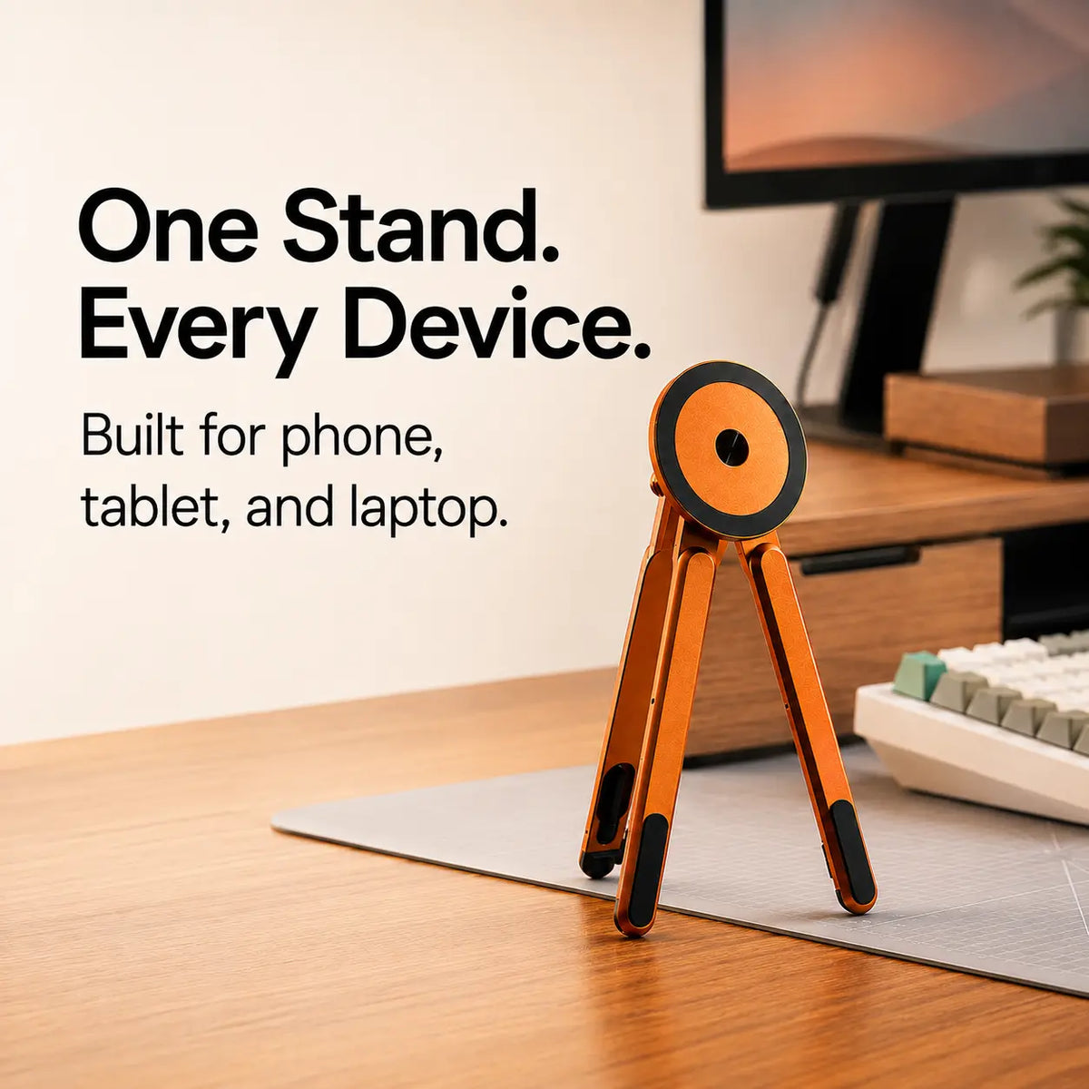 Foldable aluminum phone and tablet stand with silicone support