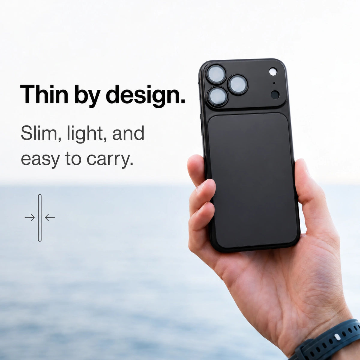 Midnight Black magnetic protective phone backplate shown as a thin protective panel #color_Midnight Black