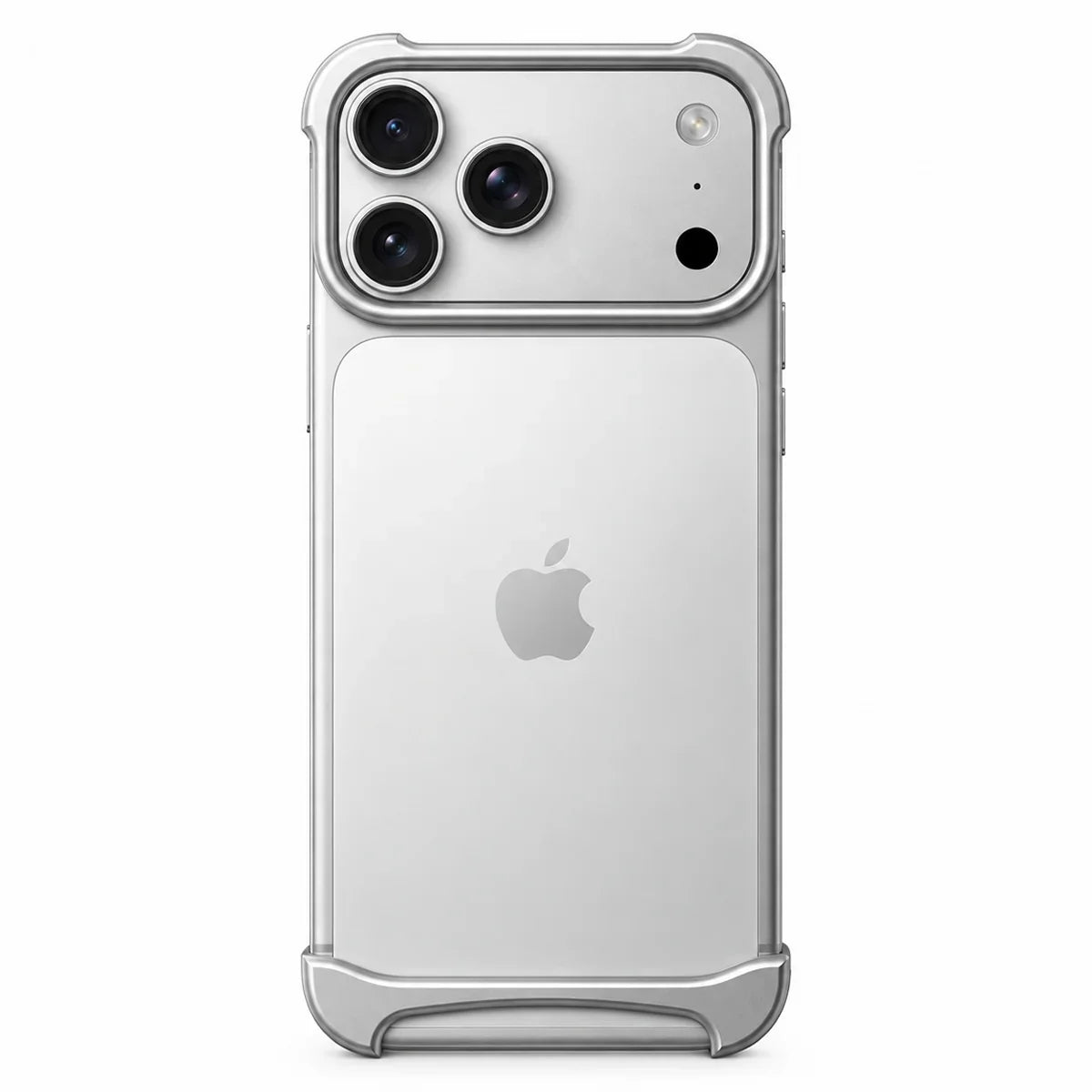 Silver two-piece metal phone bumper with an exposed back on a white background #color_Titanium Silver
