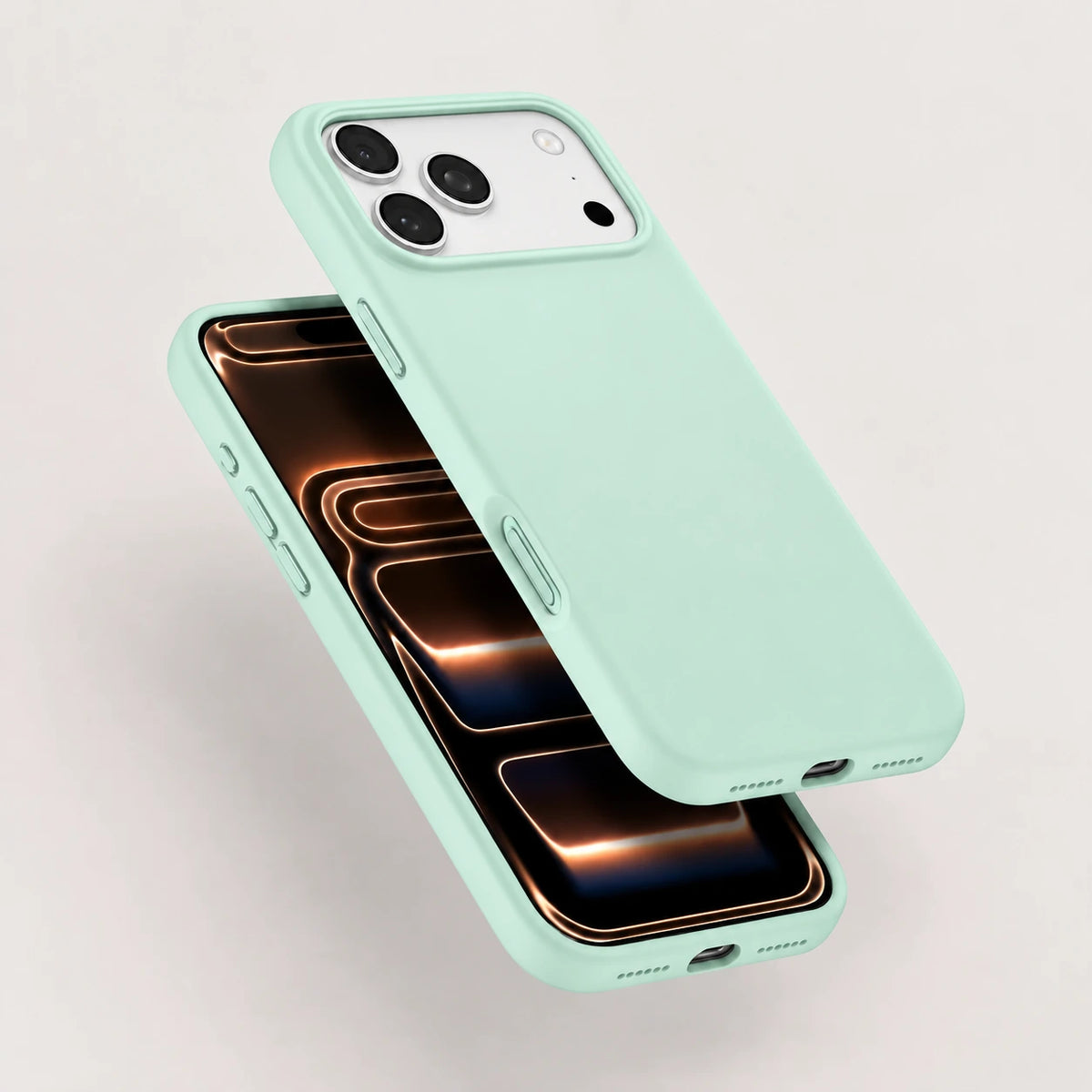 Mint green silicone phone case shown from the front and rear #color_Mint Green