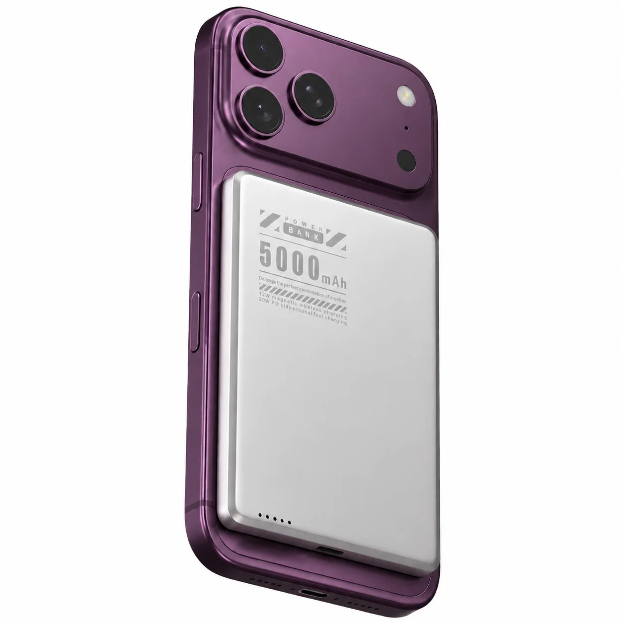 Titanium Stone Gray slim magnetic power bank on a phone with a compact battery #color_Titanium Stone Gray