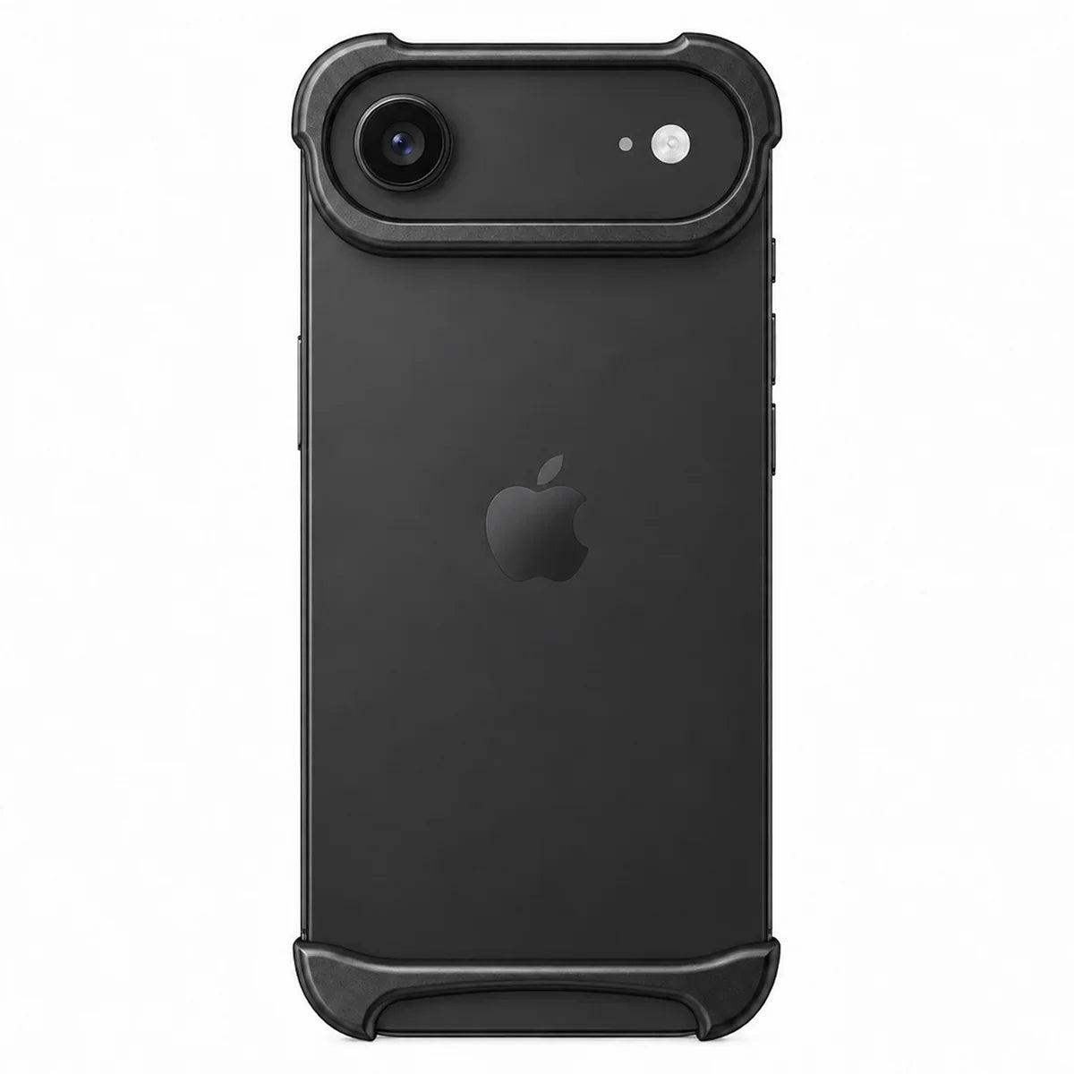 Black two-piece metal phone bumper with exposed phone back on a white background #color_Midnight Black