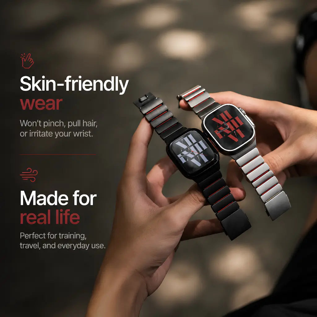 rubber apple watch band with titanium clasp