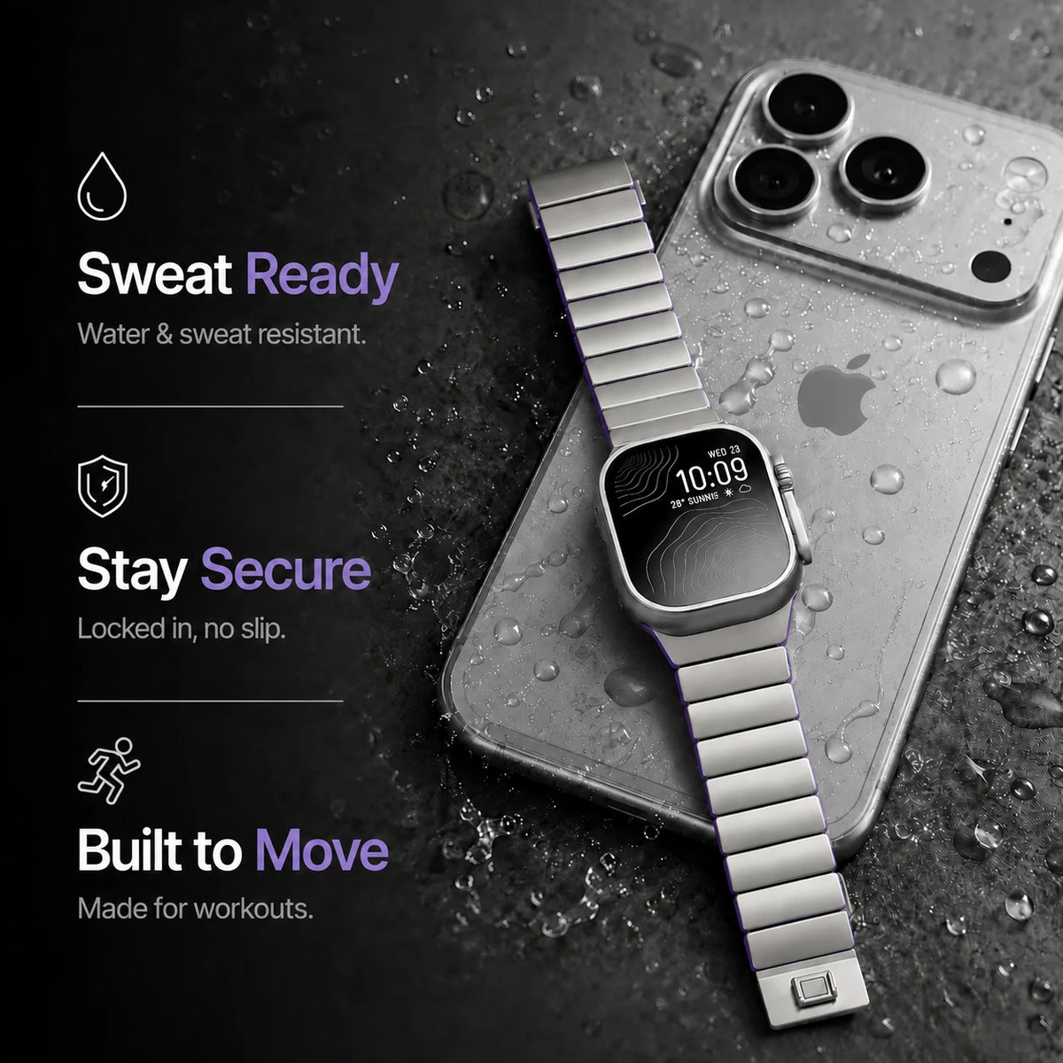 Titanium Violet hybrid watch band with a water resistance illustration #color_Titanium Violet