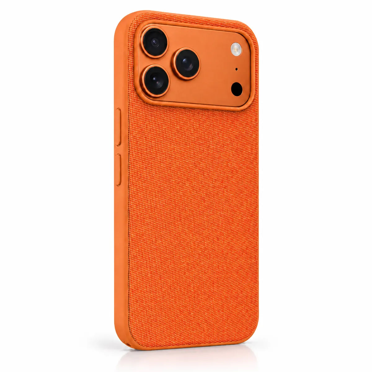 Woven phone case in Cosmic Orange on a matching Cosmic Orange iPhone 17 Pro Max. #color_Cosmic Orange
